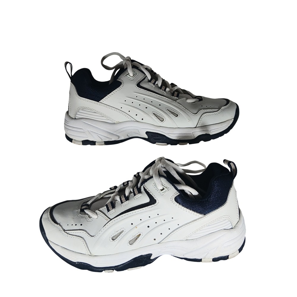 TM Sport Mens Chunky Leather Sneakers White Navy‎ Blue Low Top 17207 Size 8.5 US
